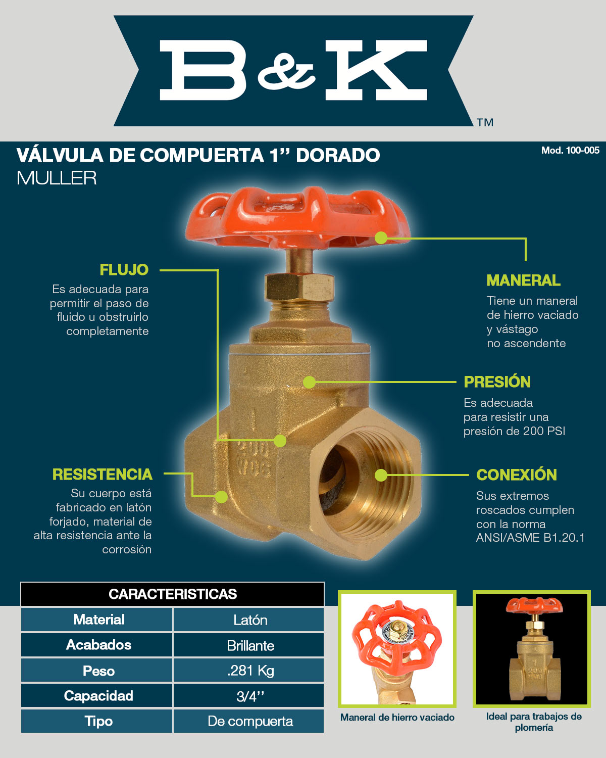 V Lvula De Compuerta Pulgada Dorado Muller The Home Depot M Xico