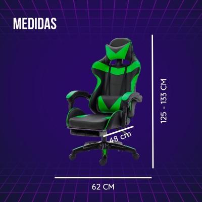 SILLA GAMER ERGONÓMICA RECLINABLE CON DESCANSA PIES COLOR VERDE The