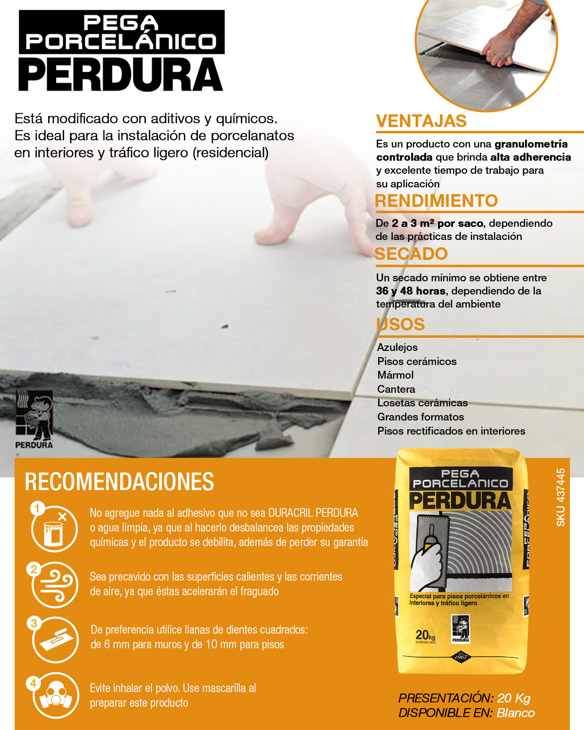 PEGA PORCELANICO PERDURA BLANCO 20 KG The Home Depot México