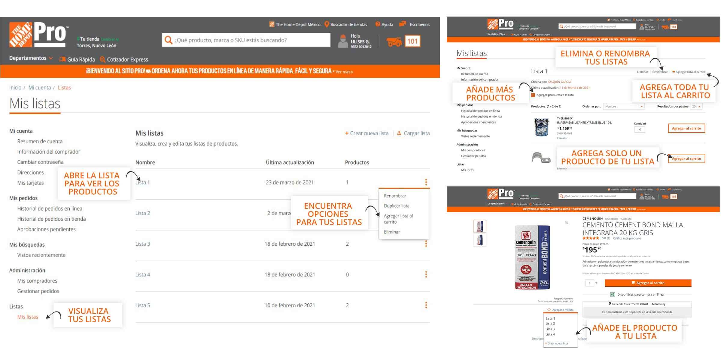LISTAS - Crea tus listas de producto personalizadas y agrégalas directamente al carrito.