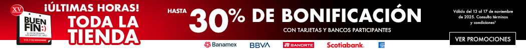 ¡Últimas horas! - Hasta 30% de bonificación con tarjetas y bancos participantes