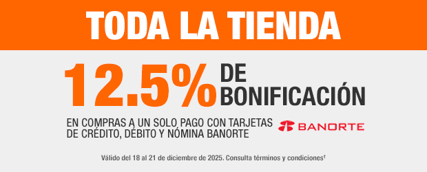 Todo la tienda - 12.5% de bonificación en compras a un solo pago con tarjetas de crédito,débito y nómina banorte