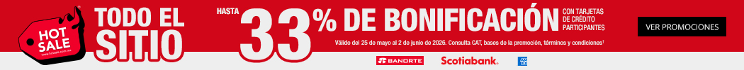 Todo el sitio Hasta 33% de bonificación con tarjetas de crédito participantes