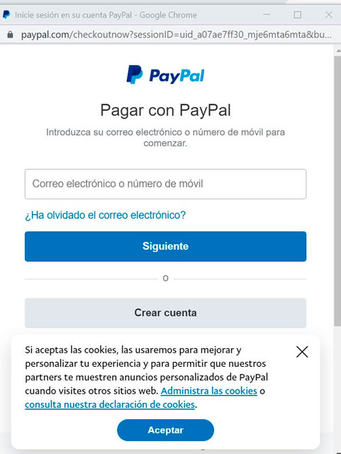 Captura de datos de cuenta PayPal