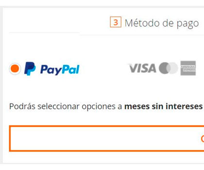 Selección de método de pago PayPal