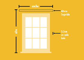 Ilustración que muestra las medidas de una ventana previa instalación de una persiana