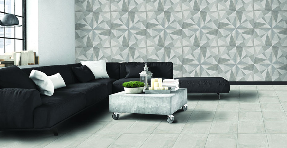 Sala con piso cerámico en color gris