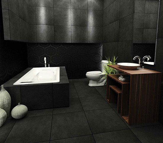 Baño con piso estilo cemento gris oscuro
