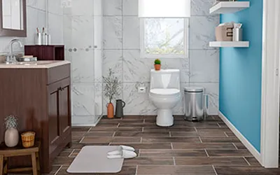 Baño con piso cerámico tipo madera