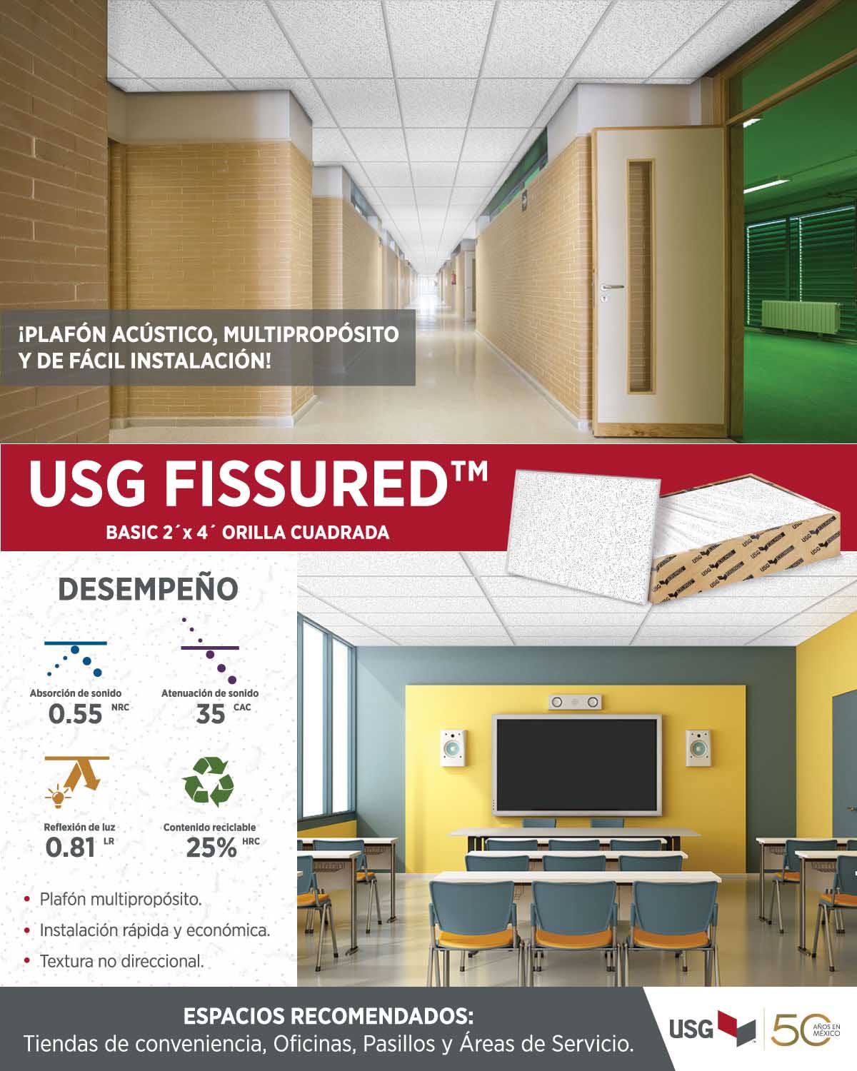 Plafón Acústico Fissured USG