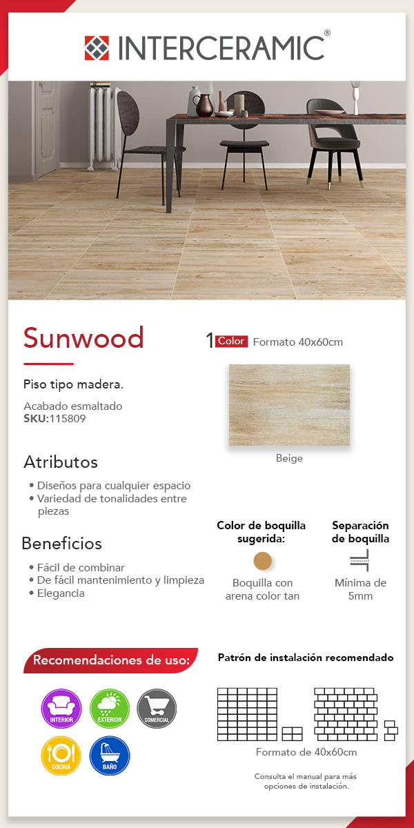 Piso Cerámico Sunwood Beige Interceramic