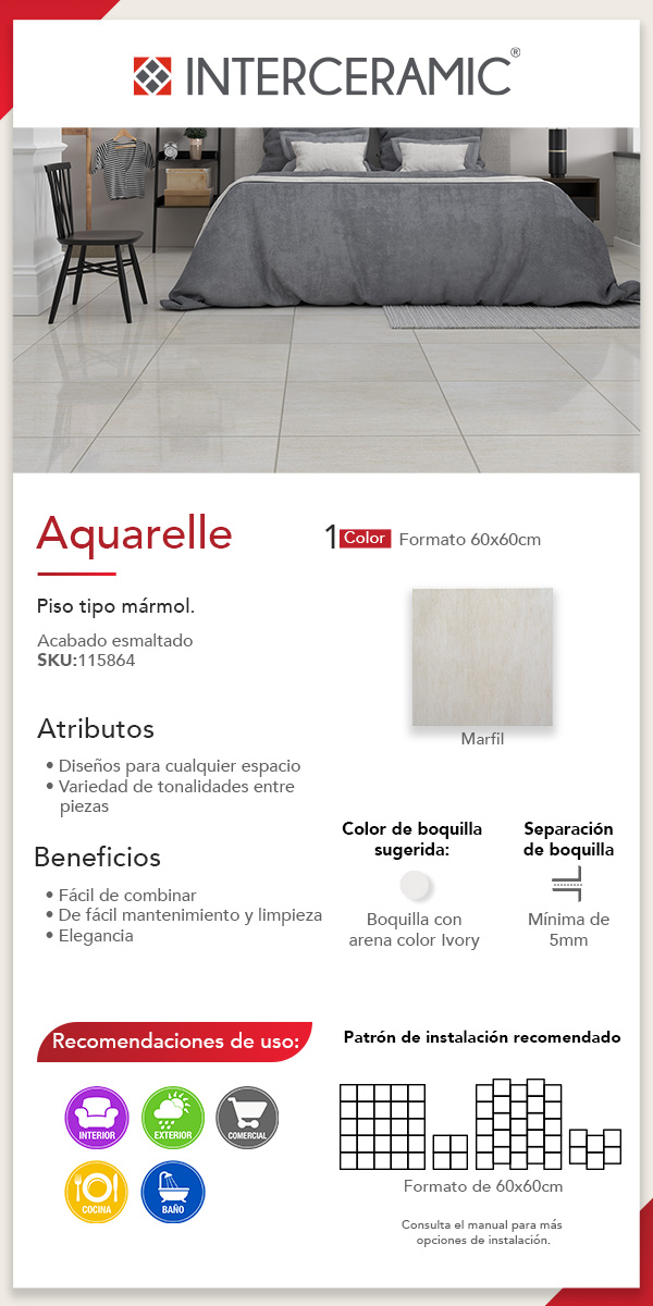 Piso Cerámico Aquarelle Marfil Interceramic