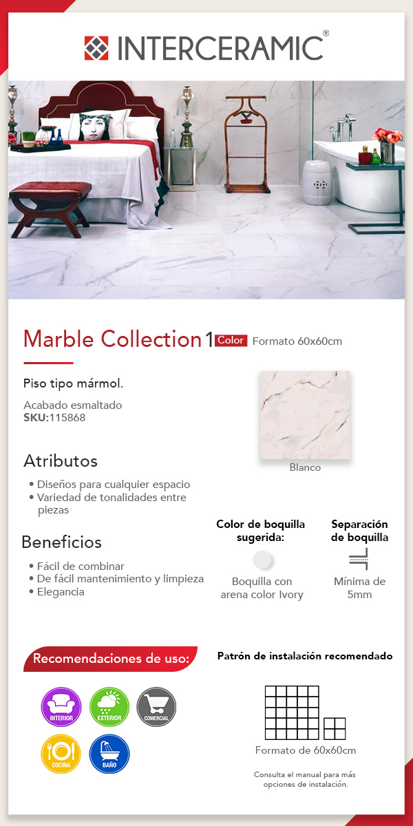 Piso Cerámico MarbleCollection Blanco Interceramic