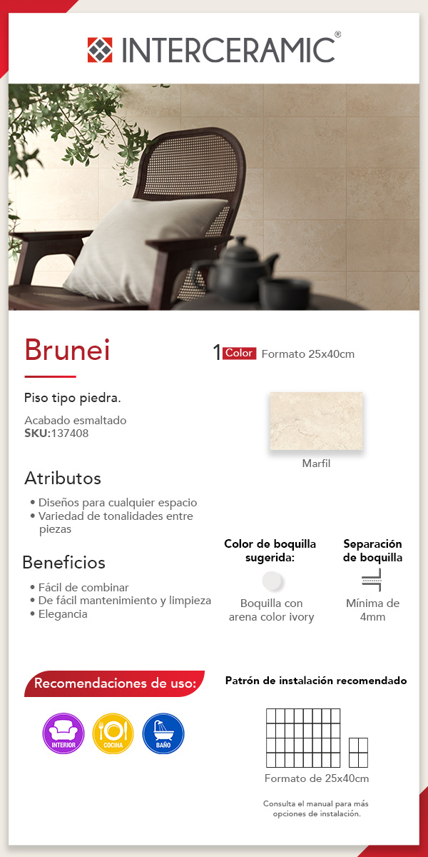 Piso Cerámico Brunei Marfil Interceramic