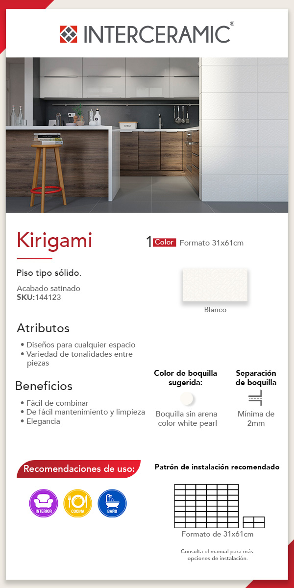 Piso Cerámico Kirigami blanco Interceramic