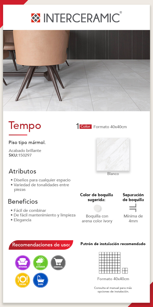Piso Cerámico Tempo Blanco Interceramic