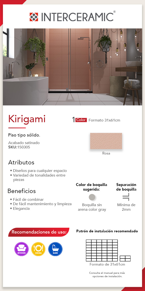 Piso Cerámico Kirigami Rosa Interceramic