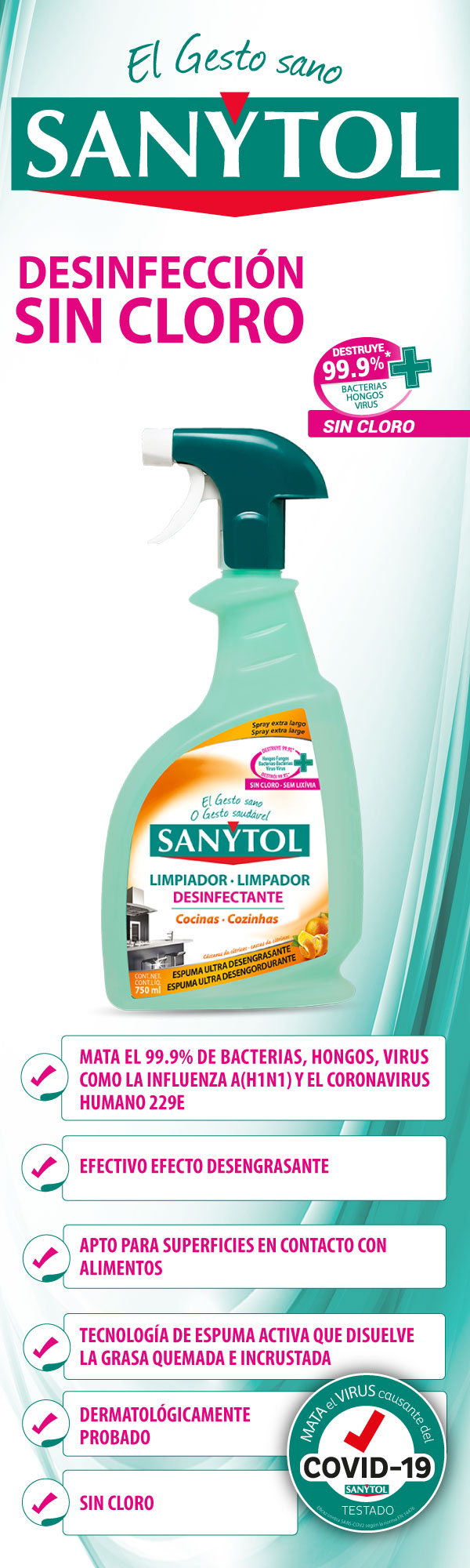Limpiador desinfectante Sanytol para baños de 750 ml
