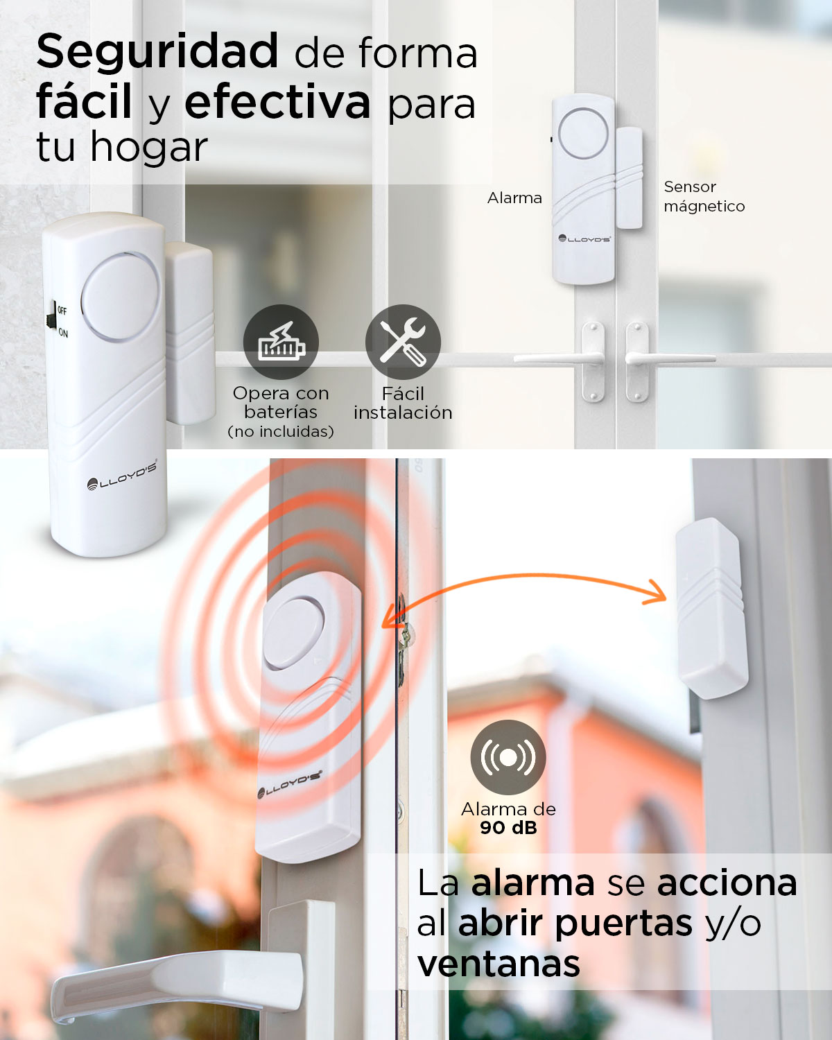 Alarma Para Puerta Ventana Con Sensor Magnético 90db