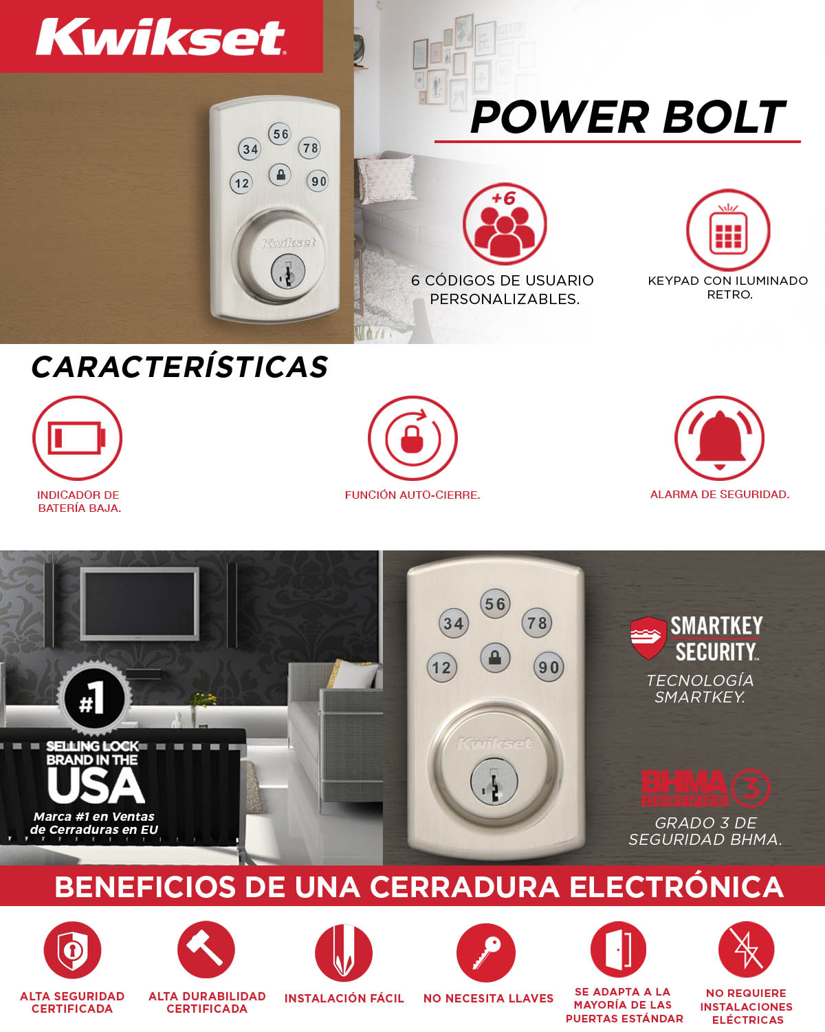 Cerrojo Cerradura Electrónica Powerbolt Kwikset