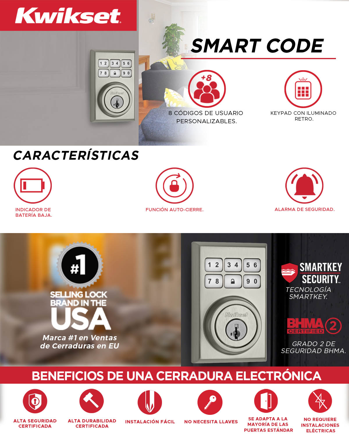 Cerrojo Cerradura Electrónica Smart Code Kwikset