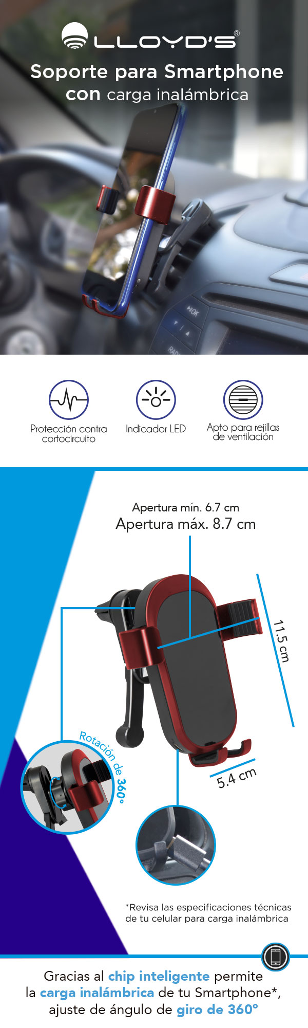 Soporte Smartphone Carga Inalámbrica Lloyds