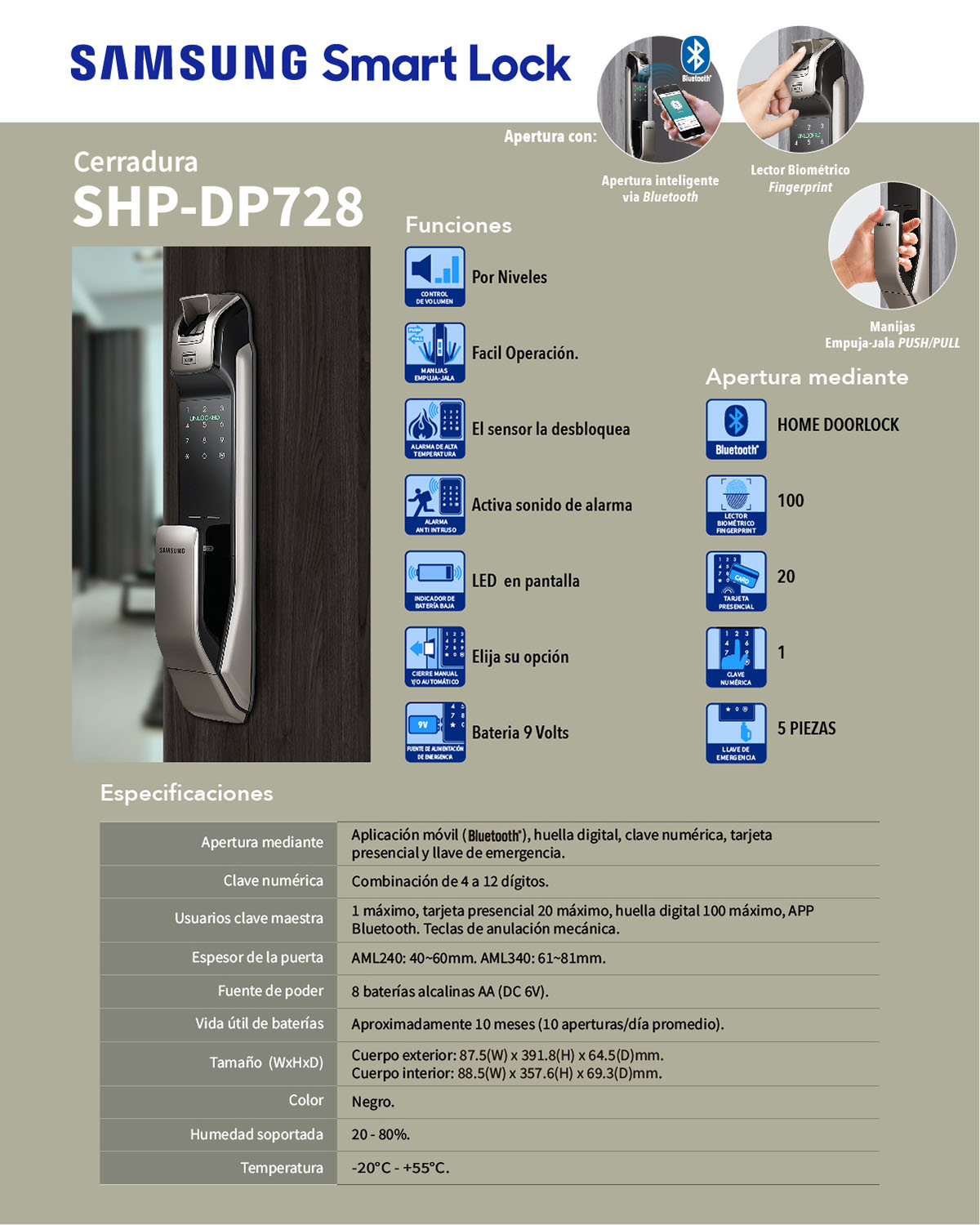 Cerradura Electrónica Samsung SHPDP728