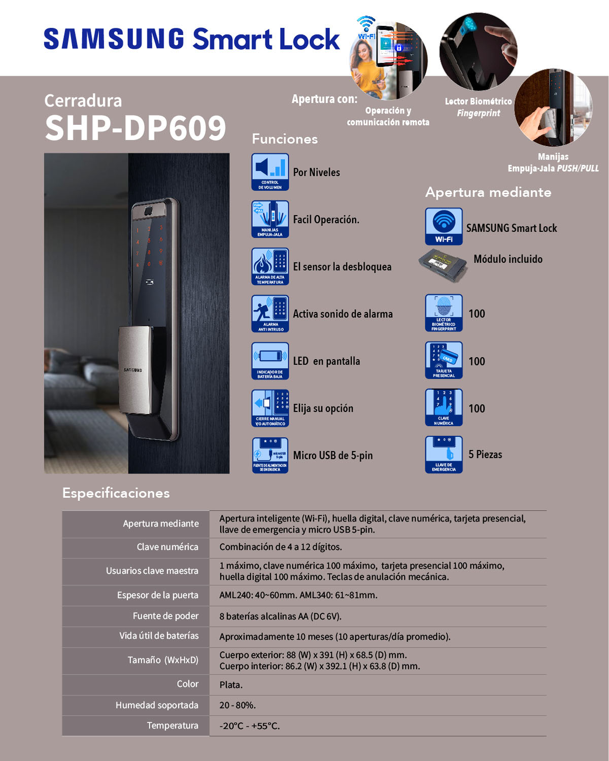 Cerradura Electrónica Samsung SHPDP609