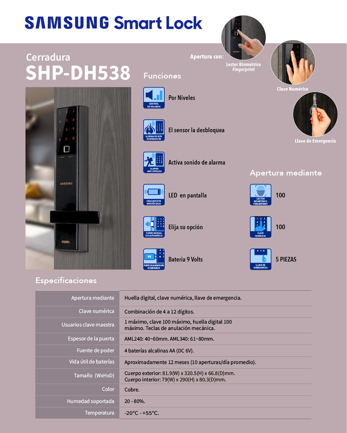 Cerradura Electrónica Samsung SHPDH538