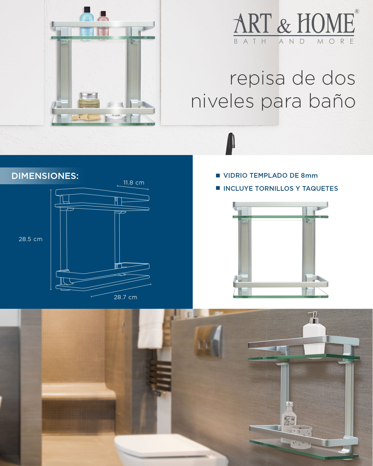 Repisa de Aluminio para Baño Dos Niveles HB-5844
