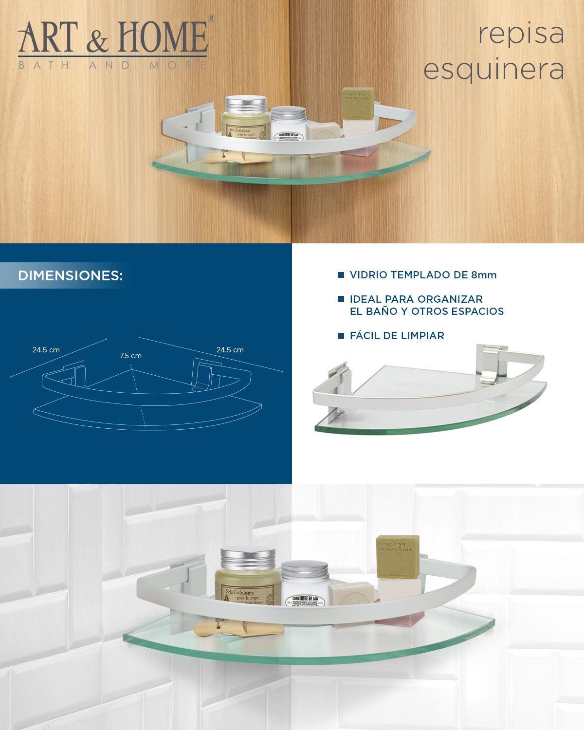 Repisa Esquinera de Aluminio para Baño HB-5843