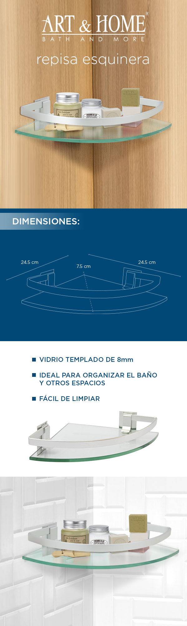 Repisa Esquinera de Aluminio para Baño HB-5843