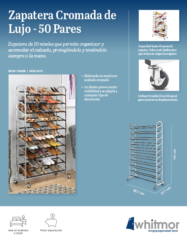 Zapatero apilable y expandible, 3 estantes de alambre de metal