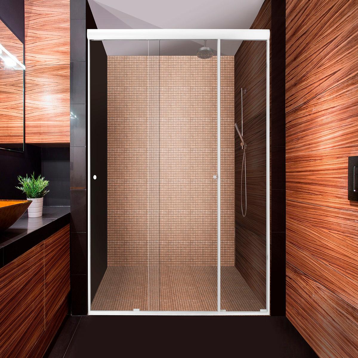 Cancel para baño 166 a 170 x 187 cm rectangular cristal templado blanco fijo y doble corredizo
