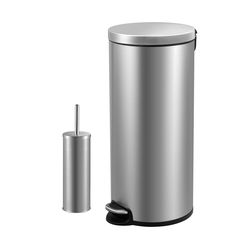BOTE DE BASURA DE ACERO INOXIDABLE DE 30 L CON CEPILLO PARA BAÑO | The
