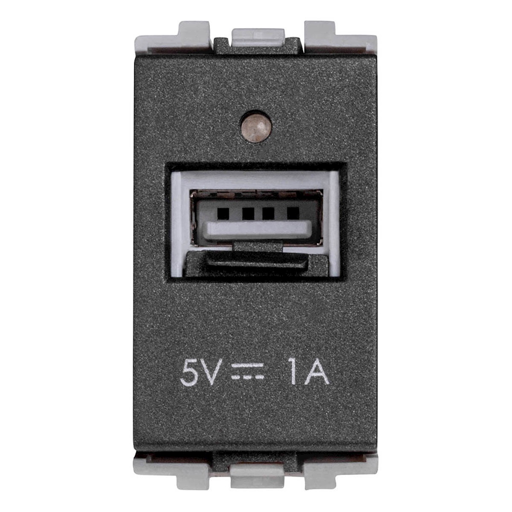 Toma de carga usb tipo a de 1 módulo negro grafito