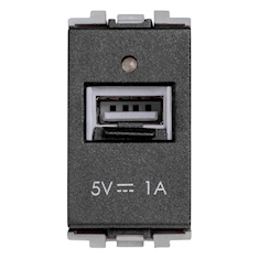 TOMA DE CARGA USB TIPO A DE 1 MÓDULO NEGRO GRAFITO