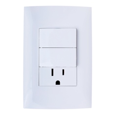 PLACA CON 2 INTERRUPTORES SENCILLOS Y 1 CONTACTO CON TIERRA BLANCO LEVITON CIEN