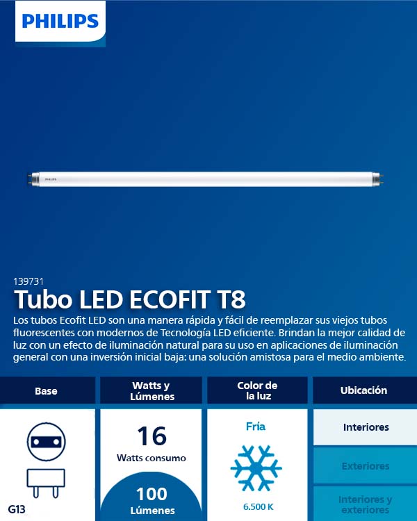 TUBO LED 16W 1.20MTS PHILIPS