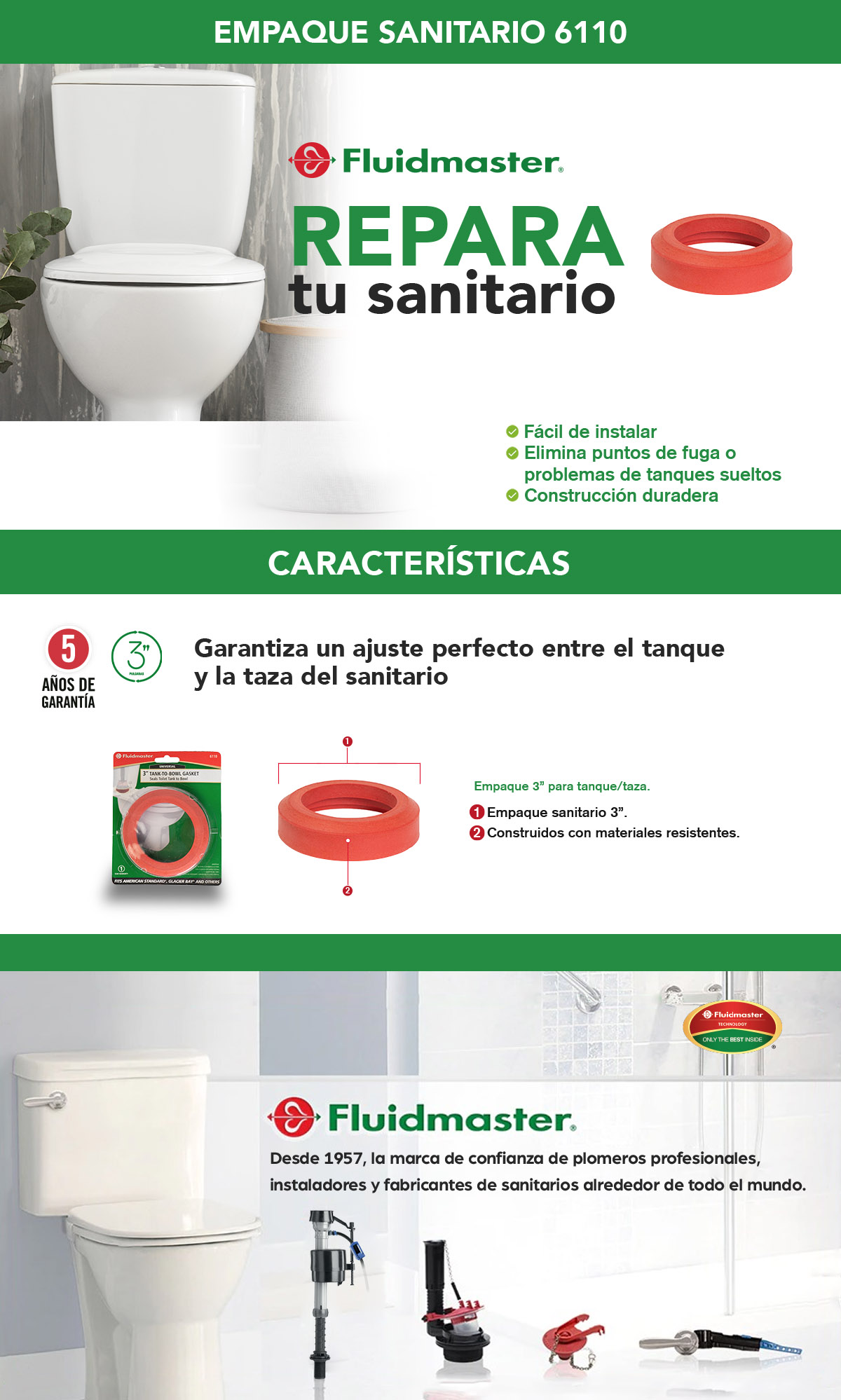 EMPAQUE DE TANQUE A TAZA SANITARIA 3 PULGADAS ROJO FLUIDMASTER | The