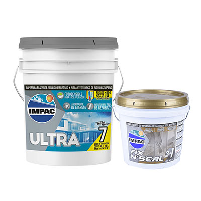 COMBO 1 IMPEREABILIZANTE ACRÍLICO FIBRATADO TERRACOTA 19L 1 COMPLEMENTO DE IMPERMEABILIZACIÓN 3.8 L