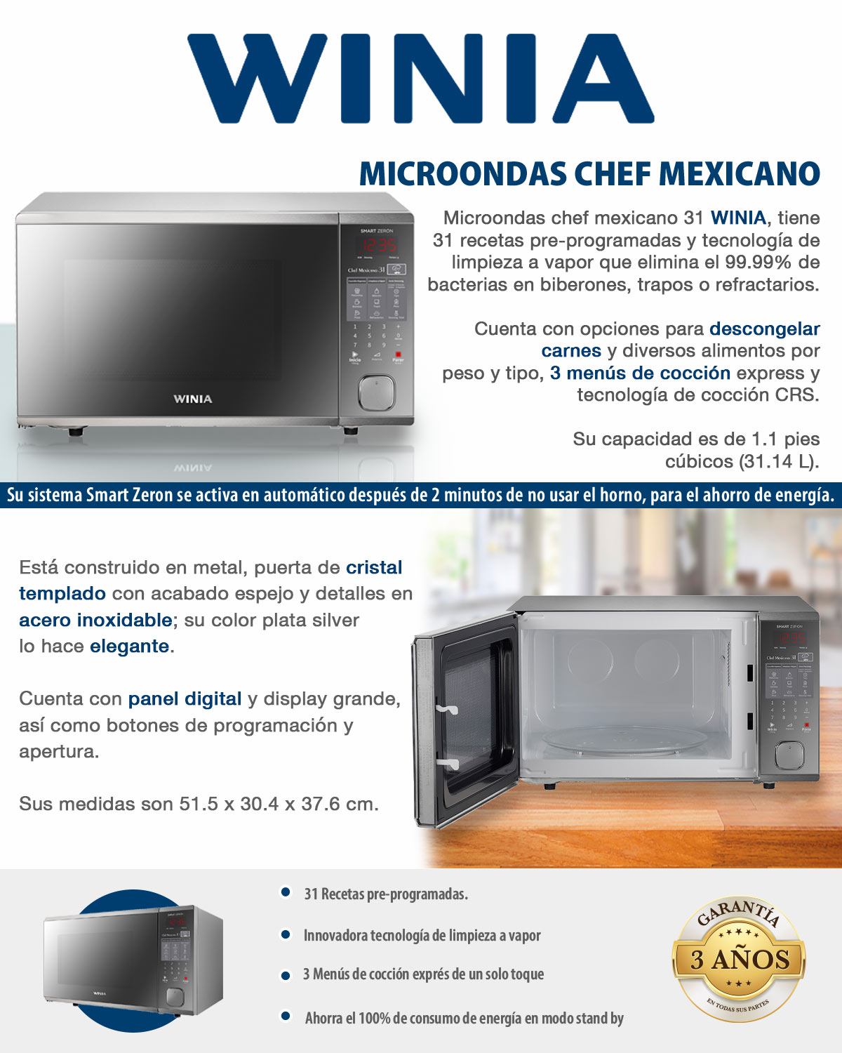 MICROONDAS CHEF MEXICANO 31 WINIA 51.5 X 30.4 X 37.6 CM | The Home ...