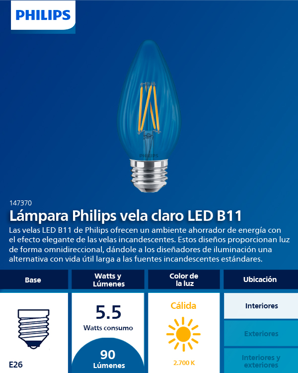 Foco Philips Led Filamento De Vela E27 Luz Cálida