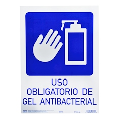letrero de plástico para pared uso obligatorio de gel antibacterial 35.5 x 25.6 cm