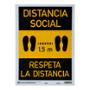 LETRERO DE PLÁSTICO PARA PARED DISTANCIA SOCIAL RESPETA LA DISTANCIA DE 35.5 X 25.4 CM