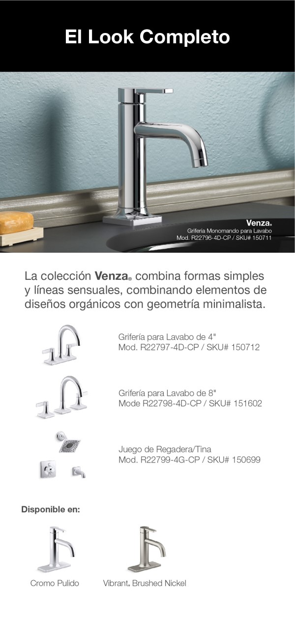 LLAVE MEZCLADORA PARA LAVABO VENZA MONOMANDO X 15 X 17 CM