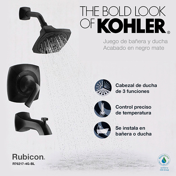 JUEGO DE BAÑERA Y DUCHA MULTIFUNCIÓN NEGRO CON HIDROMASAJE KOHLER