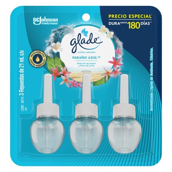 AROMATIZANTE GLADE REPUESTO 3 PACK PARAISO AZUL