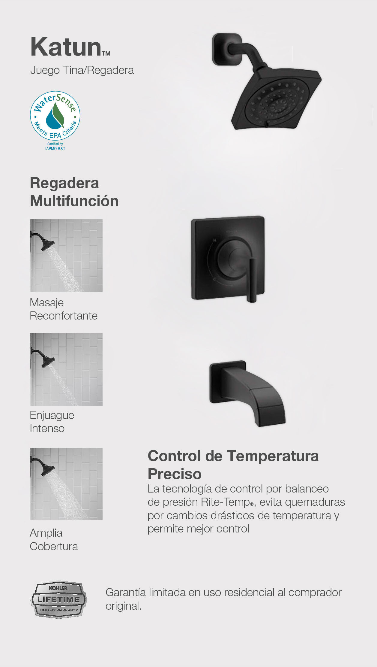 JUEGO DE REGADERA Y LLAVE PARA TINA KATUN NEGRO MATE The Home