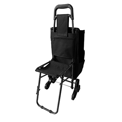 Carrito de compra Dolly con asiento, de color negro